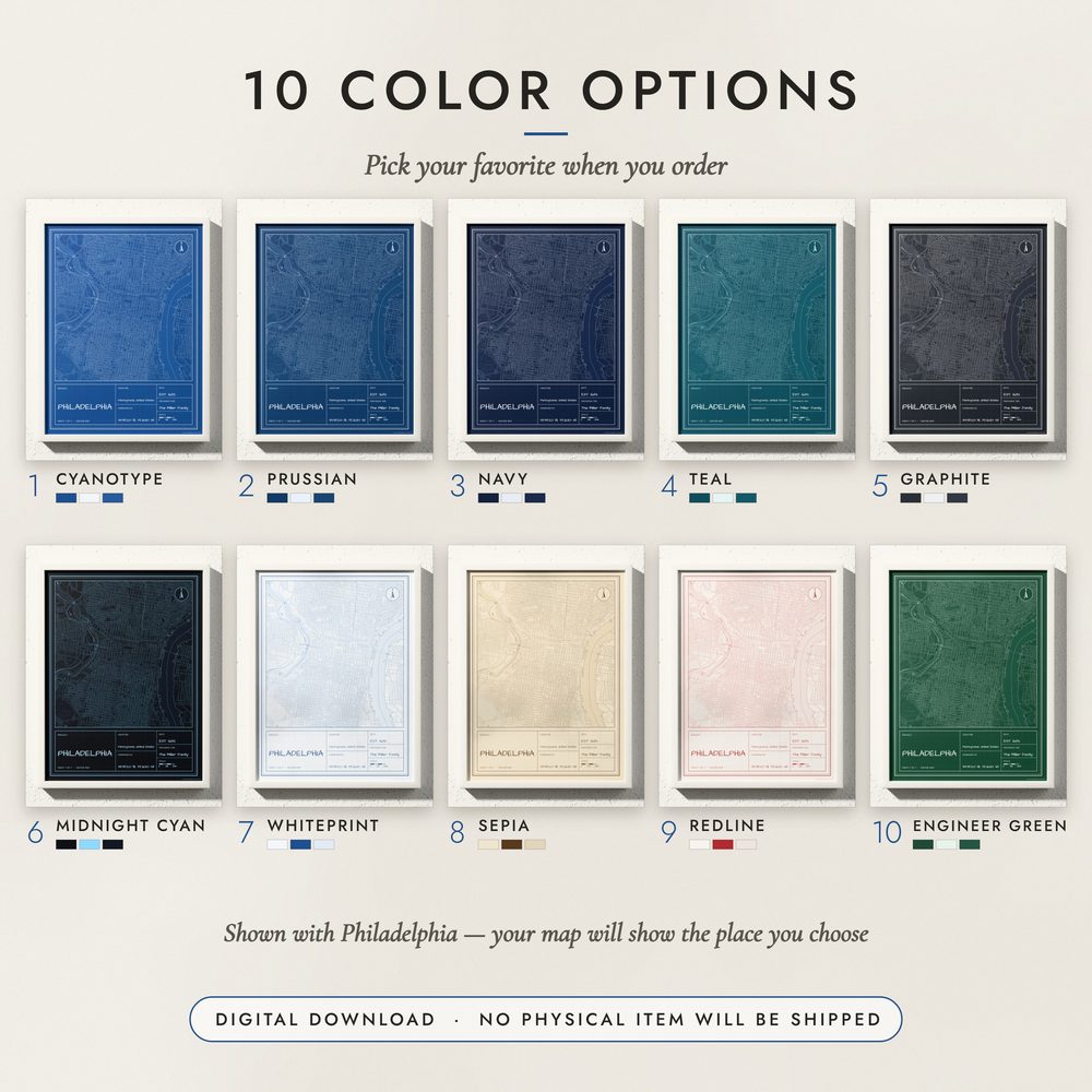 Blueprint City Map: all ten colors