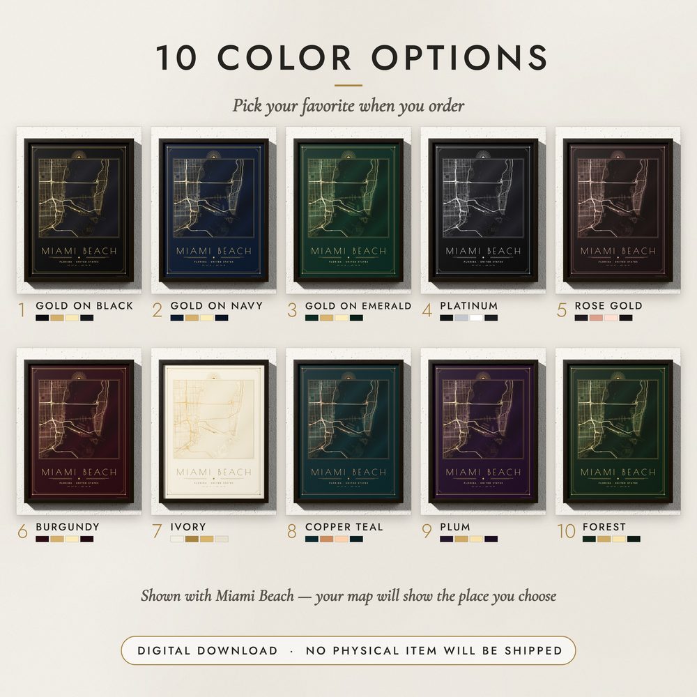 Art Deco City Map: all ten colors