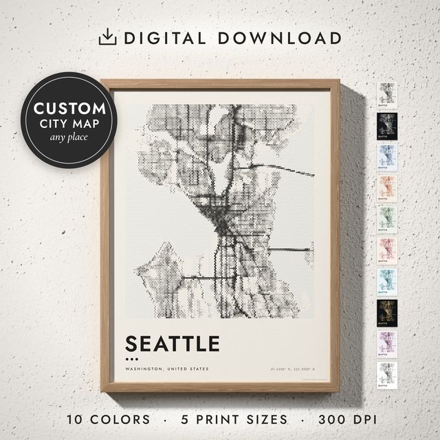 Halftone City Map: framed print on a wall