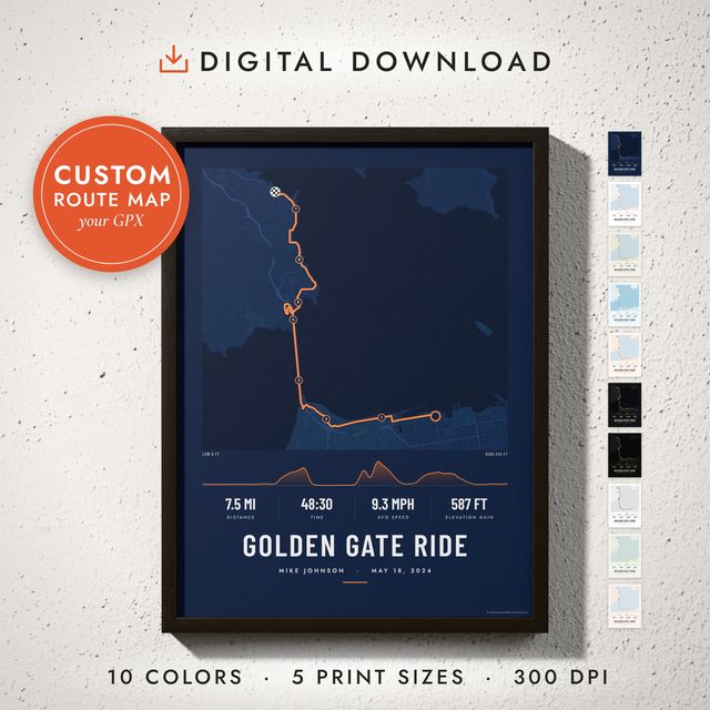 Run & Ride Route Map: framed print on a wall