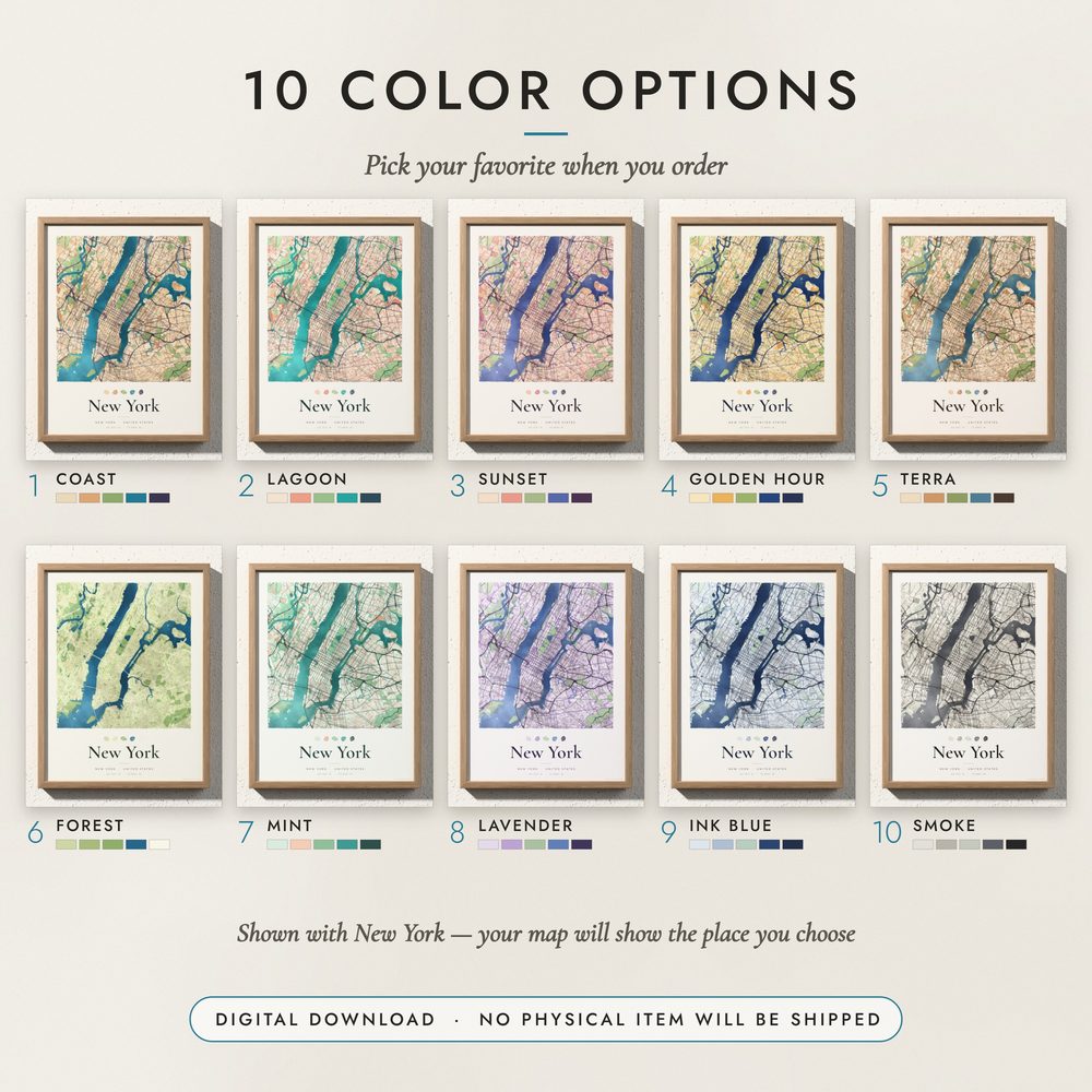 Watercolor City Map: all ten colors